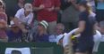 Youngster has towel ripped away by old a-hole in Wimbledon crowd