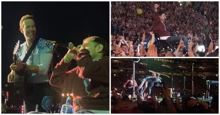 Coldplay fan in wheelchair crowdsurfs to join Chris Martin on stage in Dublin