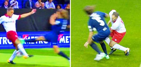 Puyol and Phil Neville exchange words on Twitter after horror ‘leg-breaker’ tackle in friendly game