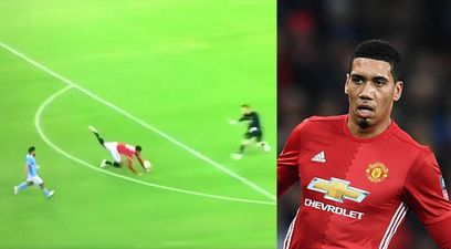 Watch: Chris Smalling mocked for comical piece of defending against Man City