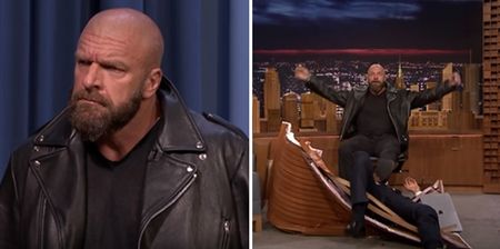 Triple H smashing Jimmy Fallon through a desk is incredibly satisfying