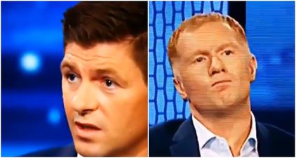 People think Paul Scholes was about to laugh at Steven Gerrard during Champions League coverage