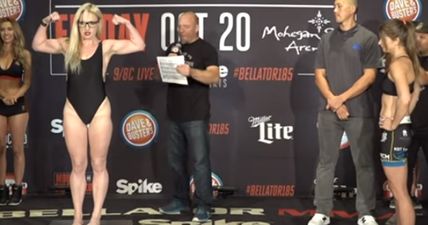 Heather Hardy caught unawares by rival during weigh-ins for Bellator 185