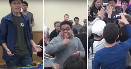 The reaction to this young man breaking the Rubik’s Cube world record is just fantastic