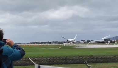 WATCH: Scary scenes as plane hits tarmac before pilot abandons landing in high winds