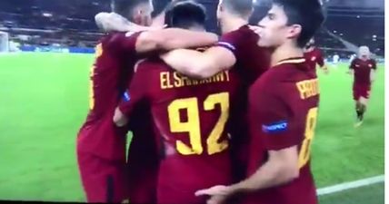 Roma star’s left hand went wandering in celebration of goal against Chelsea