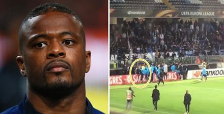 Patrice Evra sent off for kicking his own supporter in the head