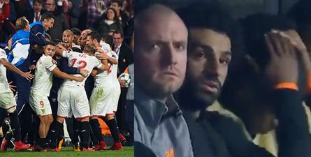 WATCH: Mo Salah sums up the feelings of all Liverpool fans with reaction to Sevilla’s late equaliser
