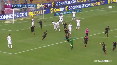 WATCH: Incredible scenes as Serie A goalkeeper scores last minute diving header to get first point of the season