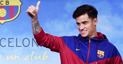 Everyone’s noticed the same thing about Barcelona’s unveiling photo of Coutinho