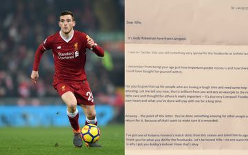 Andy Robertson sends signed Firmino jersey to young Liverpool fan who gave pocket money to food bank