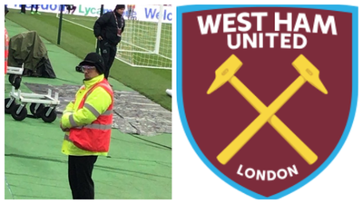 West Ham stewards are fully kitted out in preparation for pitch invasions