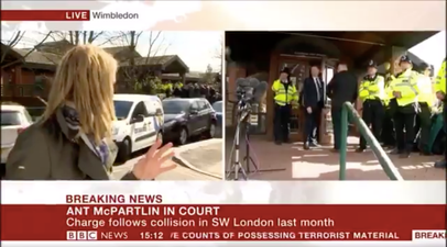 Car crash filmed in the background as BBC report Ant McPartlin court verdict