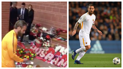 Daniele De Rossi lays wreath at Hillsborough memorial on behalf of Roma squad before Liverpool tie