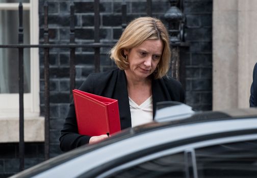 LONDON, ENGLAND - APRIL 12: Britain's Home Secretary Amber Rudd leaves after an emergency cabinet meeting at Downing Street on April 12, 2018 in London, England. British Prime Minister Theresa May has called an emergency cabinet meeting amid speculation she will back US action against Syria. (Photo by Chris J Ratcliffe/Getty Images)