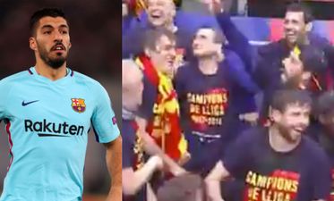 WATCH: Luis Suarez steals manager’s shoe, throws it off Barcelona’s parade bus