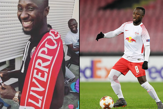 Naby Keita looks delighted in Liverpool scarf after RB Leipzig farewell