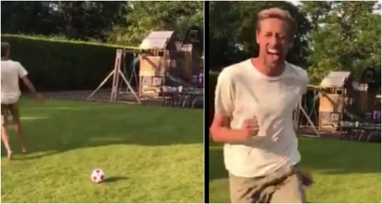 WATCH: Peter Crouch lands incredible chipped shot into a basketball hoop in his back garden