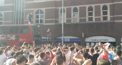 England fans celebrating on top of a London bus goes as well as you think