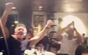 WATCH: Alan Shearer, Gary Lineker and Rio Ferdinand sing Three Lions at post-match dinner