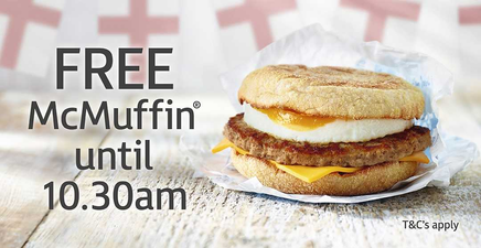 McDonald’s is offering free McMuffins on Thursday morning for England’s sore heads