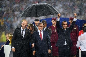 People spotted something hilarious during the World Cup final rain storm