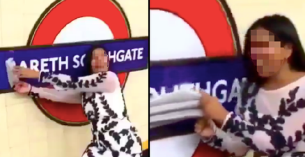 Footage emerges of woman tearing down “Gareth Southgate” tube sign