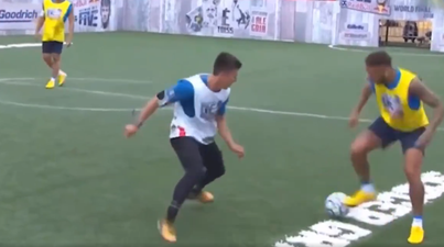 Neymar barges kid off ball after he takes the ball off him in 5-a-side game