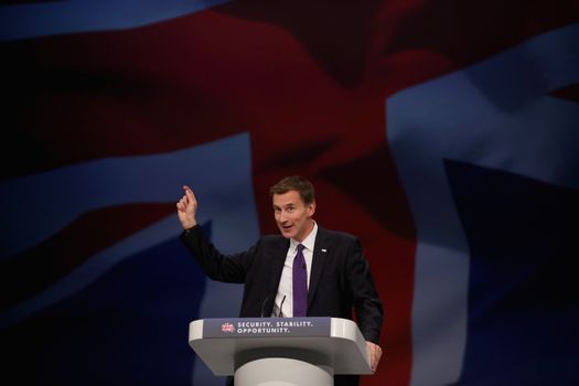 MANCHESTER, ENGLAND - OCTOBER 06: Health Secretary Jeremy Hunt delivers his keynote speech to delegates during the Conservative Party Conference on October 6, 2015 in Manchester, England. Home Secretary Theresa May addressed delegates on day three of the Conservative Party conference at Manchester Central and warned that it is "impossible to build a cohesive society" and the UK needs to have an immigration limit. (Photo by Christopher Furlong/Getty Images)