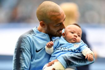 David Silva brings son Mateo onto pitch prior to Huddersfield match