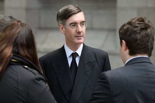 LONDON, ENGLAND - SEPTEMBER 13: Conservative MP for North East Somerset Jacob Rees-Mogg arrives at Westminster Cathedral for the funeral of the late British Cardinal Cormac Murphy-O'Connor, on September 13, 2017 in London, England. The 85-year-old died on September 1 after a battle with cancer. (Photo by Leon Neal/Getty Images)