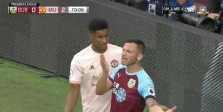 Marcus Rashford shown straight red card for violent conduct after clash with Phil Bardsley