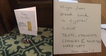 ‘Trots, Stalinists & Commies’ leave good luck card at Joan Ryan’s parliamentary office