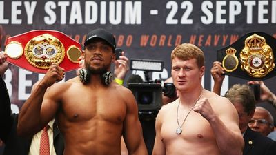 Anthony Joshua weighs in almost two stone heavier than Alexander Povetkin