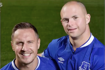 Everton welcome fan with Down’s syndrome to take part in training session