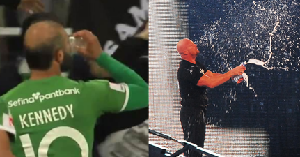 Swedish footballer channels his inner Stone Cold with beer celebration