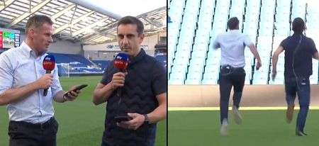 Gary Neville and Jamie Carragher finally took part in a foot race live on TV