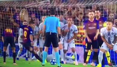 WATCH: Marcelo Brozovic lies flat on the floor to deny Luis Suarez’s under-the-wall free-kick