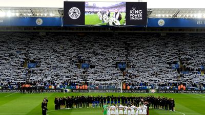 Leicester City broadcast emotional video in memory of Vichai Srivaddhanaprabha on big screen at King Power Stadium