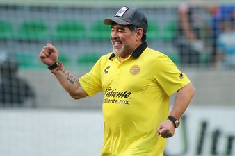 Diego Maradona busts a move with his players after reaching Mexican cup final