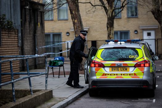 LONDON, ENGLAND - DECEMBER 19: Police on the scene outside St Stephen's Health Centre on December 19, 2018 in London, England. Metropolitan Police arrested a man near to a health centre in Tower Hamlets, East London, after three people were hospitalised with stab wounds. (Photo by Jack Taylor/Getty Images)