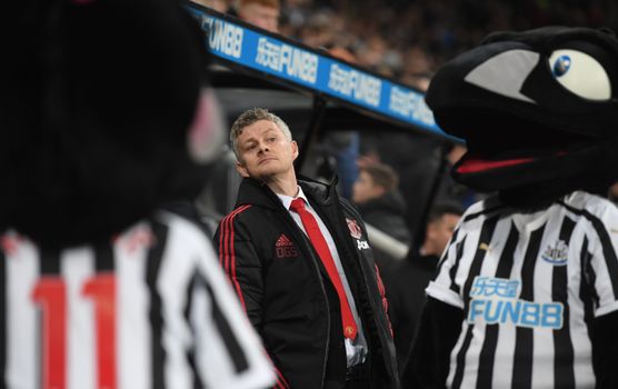 NEWCASTLE UPON TYNE, ENGLAND - JANUARY 02: Ole Gunnar Solskjaer, Interim Manager of Manchester United looks on in between a couple of magpies during the Premier League match between Newcastle United and Manchester United at St. James Park on January 2, 2019 in Newcastle upon Tyne, United Kingdom. (Photo by Stu Forster/Getty Images)