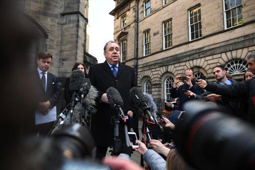 EDINBURGH, SCOTLAND - JANUARY 08: Former Scottish First Minister Alex Salmond delivers a statement outside the Court of Session January 08, 2019 in Edinburgh, Scotland. Scotland's former first minister is pursuing a judicial review of the process the Scottish government used to investigate two complaints of sexual harassment made against him last January. He denies the charges and claims the government investigation was "unfair and unjust." (Photo by Jeff J Mitchell/Getty Images)