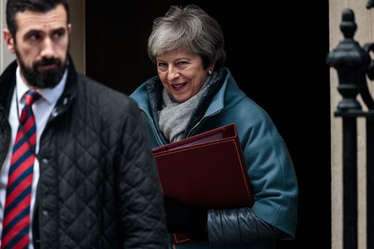 LONDON, ENGLAND - JANUARY 21: Theresa May leaves Number 10 Downing Street on January 21, 2019 in London, England. British Prime Minister Theresa May is due to address the House of Commons this afternoon outlining how she proposes to move forward with Brexit. (Photo by Jack Taylor/Getty Images)