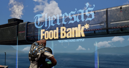 Coincidentally, there’s a place called Theresa’s food bank in the new Crackdown game