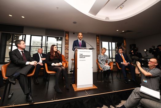 LONDON, ENGLAND - FEBRUARY 18: Labour MP Chuka Umunna announces his resignation from the Labour Party at a press conference on February 18, 2019 in London, England. Chuka Umunna MP along with Chris Leslie, Luciana Berger, Gavin Shuker, Angela Smith, Anne Coffey and Mike Gapes have announced they have resigned from the Labour Party and will sit in the House of Commons as The Independent Group of Members of Parliament. (Photo by Leon Neal/Getty Images)