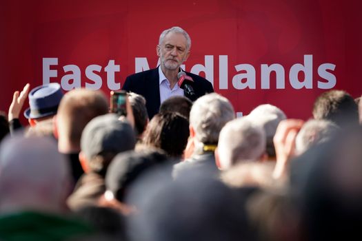 BEESTON, ENGLAND - FEBRUARY 23: Labour Party leader, Jeremy Corbyn speaks during a rally at Voluntary Action Broxtowe on February 23, 2019 in Beeston, England. Beeston is the constituency of former conservative MP Anna Soubry. Soubry recently quit the Conservative Party along with fellow MPs Sarah Wollaston and Heidi Allen. All three are now members of the newly formed 'The Independent Group' (TIG). (Photo by Christopher Furlong/Getty Images)