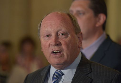 BELFAST, NORTHERN IRELAND - SEPTEMBER 10: True Unionist Voice (TUV) party leader Jim Allister answers questions during a press conference at Stormont on September 10, 2015 in Belfast, Northern Ireland. A political crisis has erupted in the province following the murder of former IRA member Kevin McGuigan Sr last month. The Police Service of Northern Ireland stated that they believed there was IRA involvement in the killing of one of it's former members. The Democratic Unionist Party had said that if the Northern Ireland Executive goverment was not adjourned or suspended until a thorough investigation into any IRA involvement has been concluded that their ministers will stand down. DUP leader and Northern Ireland First Minister stepped down from his role following Thursday's turmoil. Sinn Fein has denied IRA involvement in the the murder and refuted that the IRA still exists. (Photo by Charles McQuillan/Getty Images)