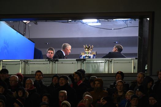 MANCHESTER, ENGLAND - DECEMBER 10: Noel Gallagher and Graeme Souness look on from the SKY TV box during the Premier League match between Manchester United and Manchester City at Old Trafford on December 10, 2017 in Manchester, England. (Photo by Michael Regan/Getty Images)