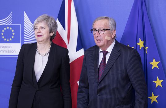 Conservative prime minister Theresa May and Jean-Claude Juncker meet at an EU summit to discuss Brexit. The UK may now participate in the upcoming European election